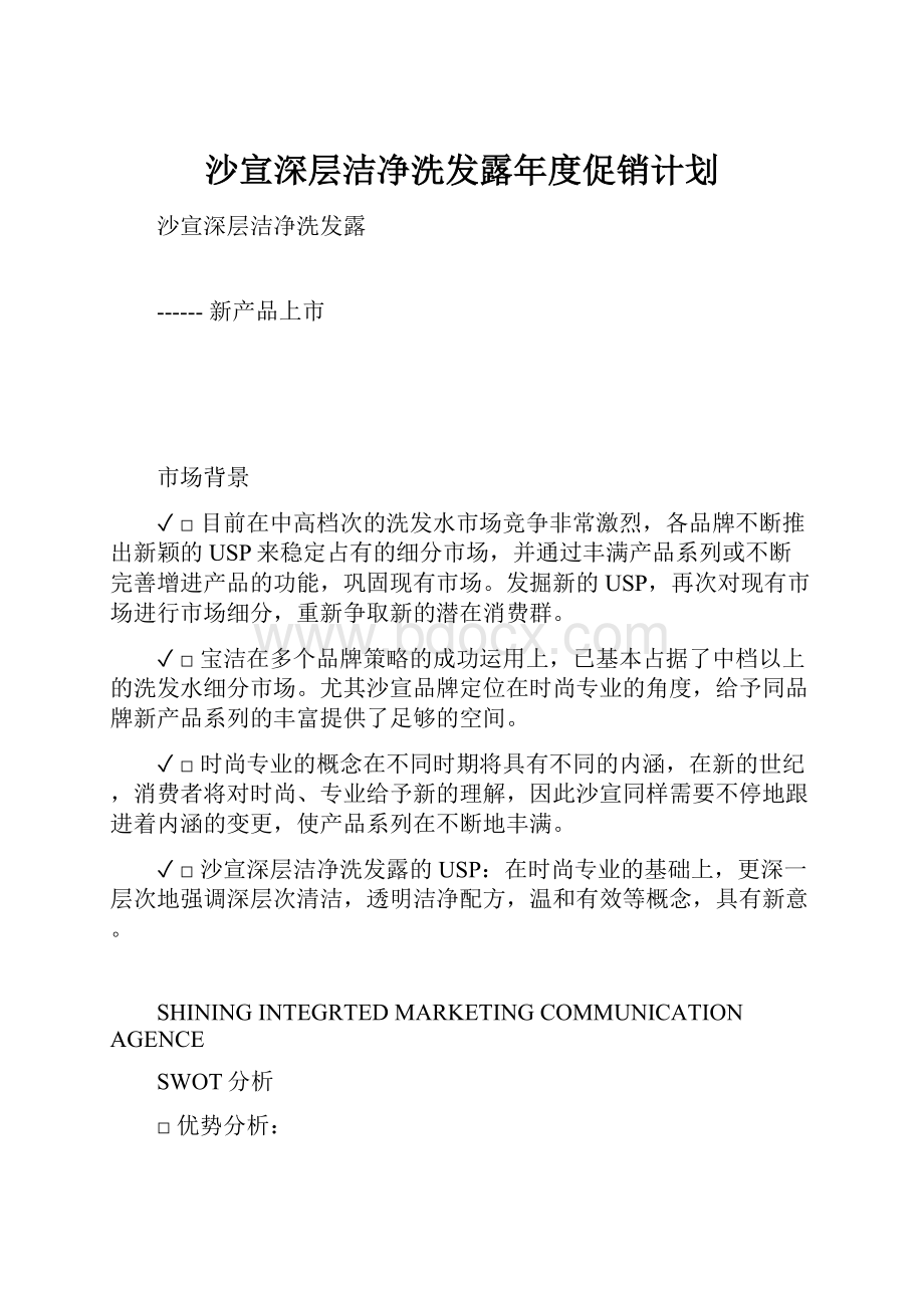 沙宣深层洁净洗发露年度促销计划.docx