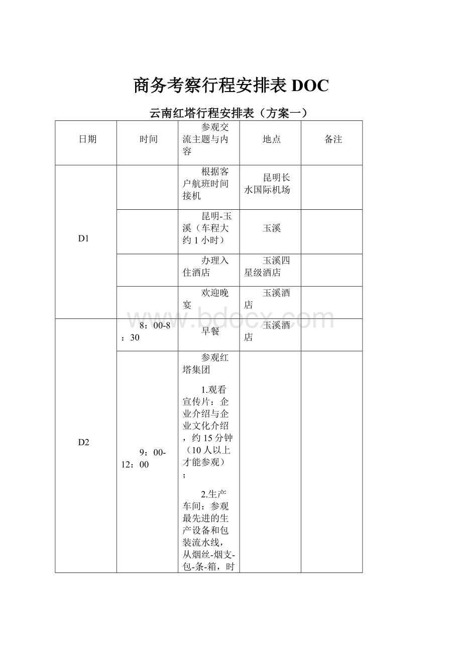 商务考察行程安排表DOC.docx_第1页