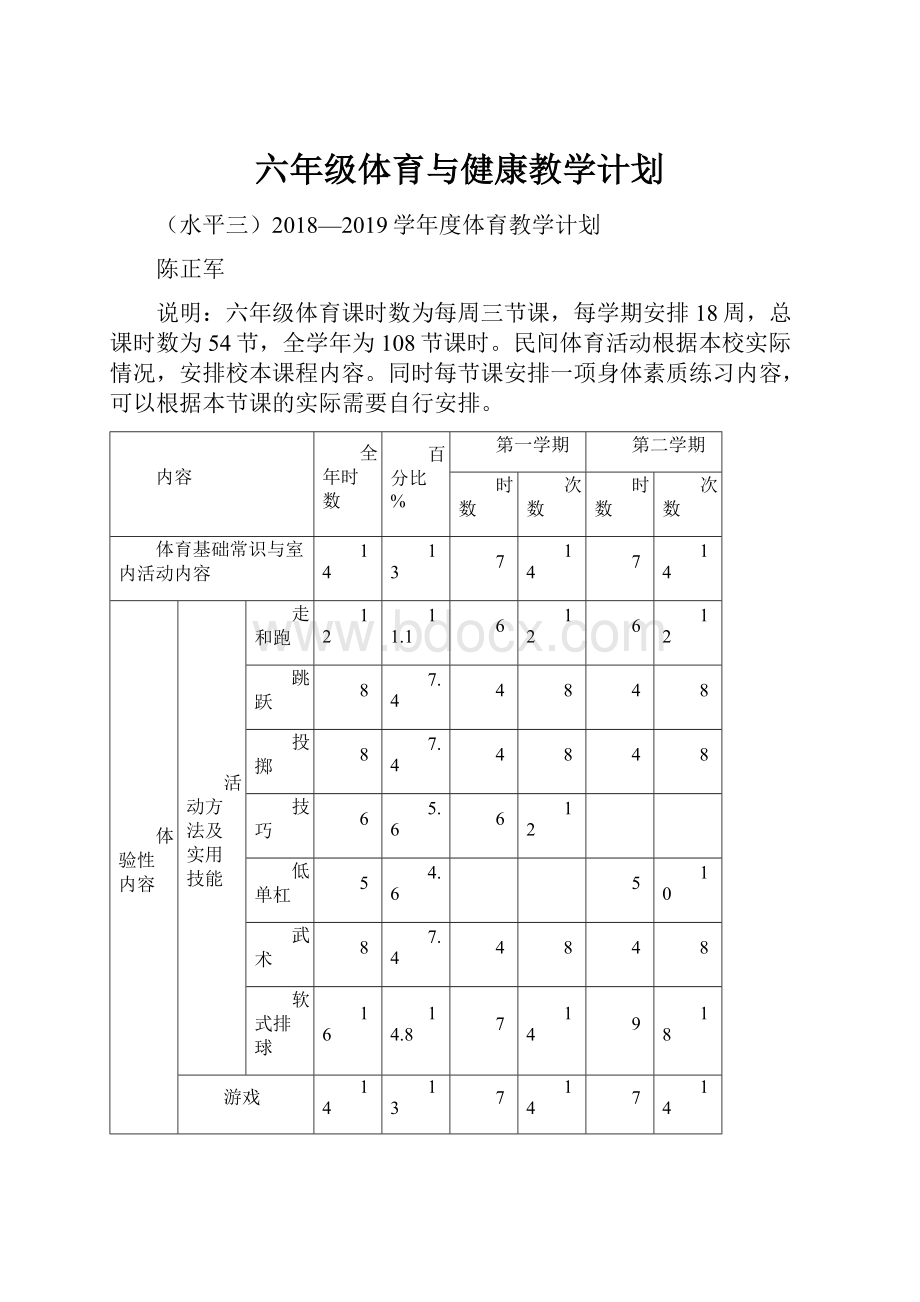 六年级体育与健康教学计划.docx