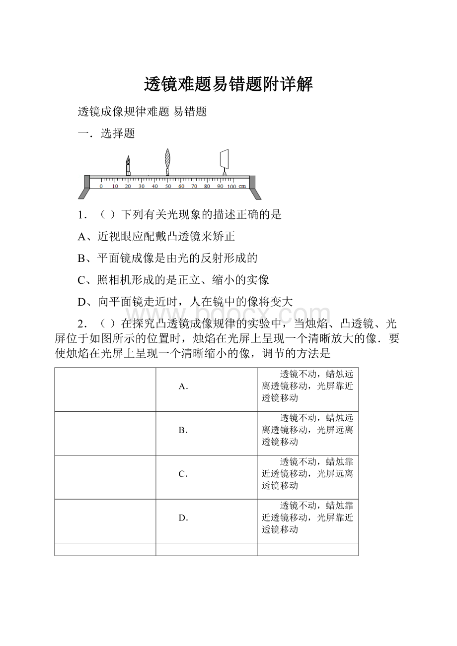 透镜难题易错题附详解.docx