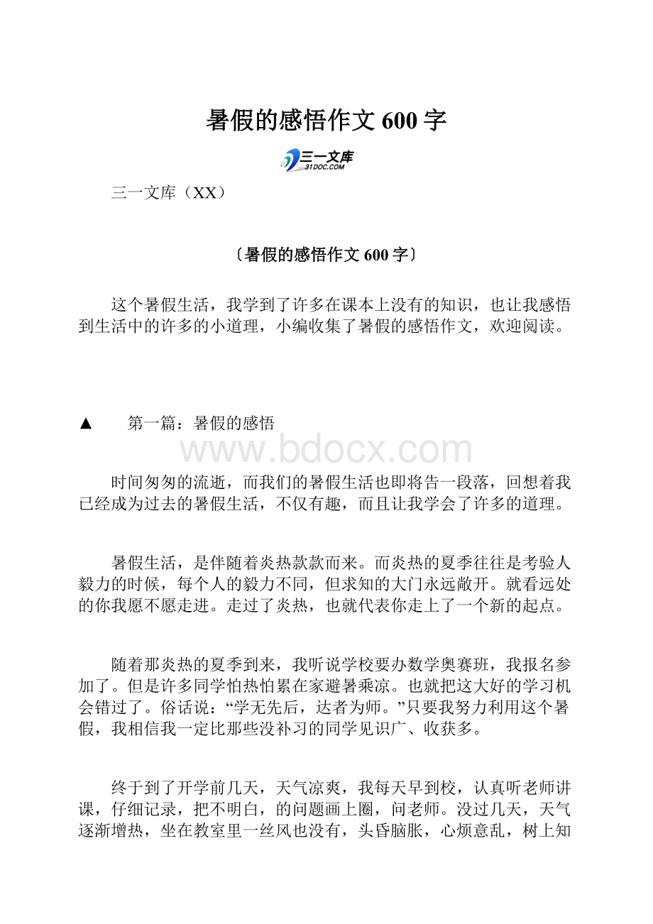 暑假的感悟作文600字.docx