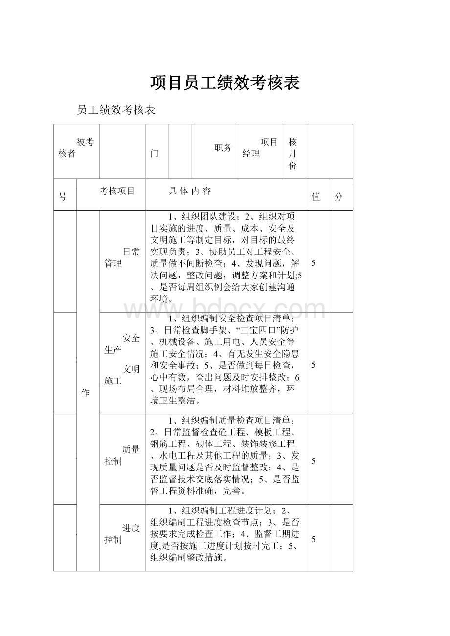 项目员工绩效考核表.docx