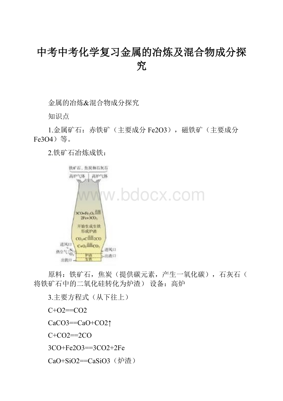 中考中考化学复习金属的冶炼及混合物成分探究.docx