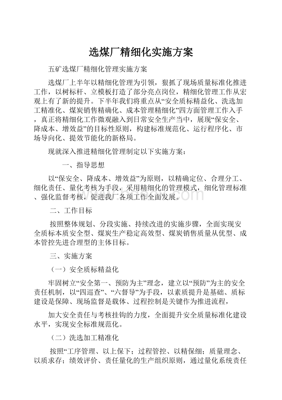 选煤厂精细化实施方案.docx