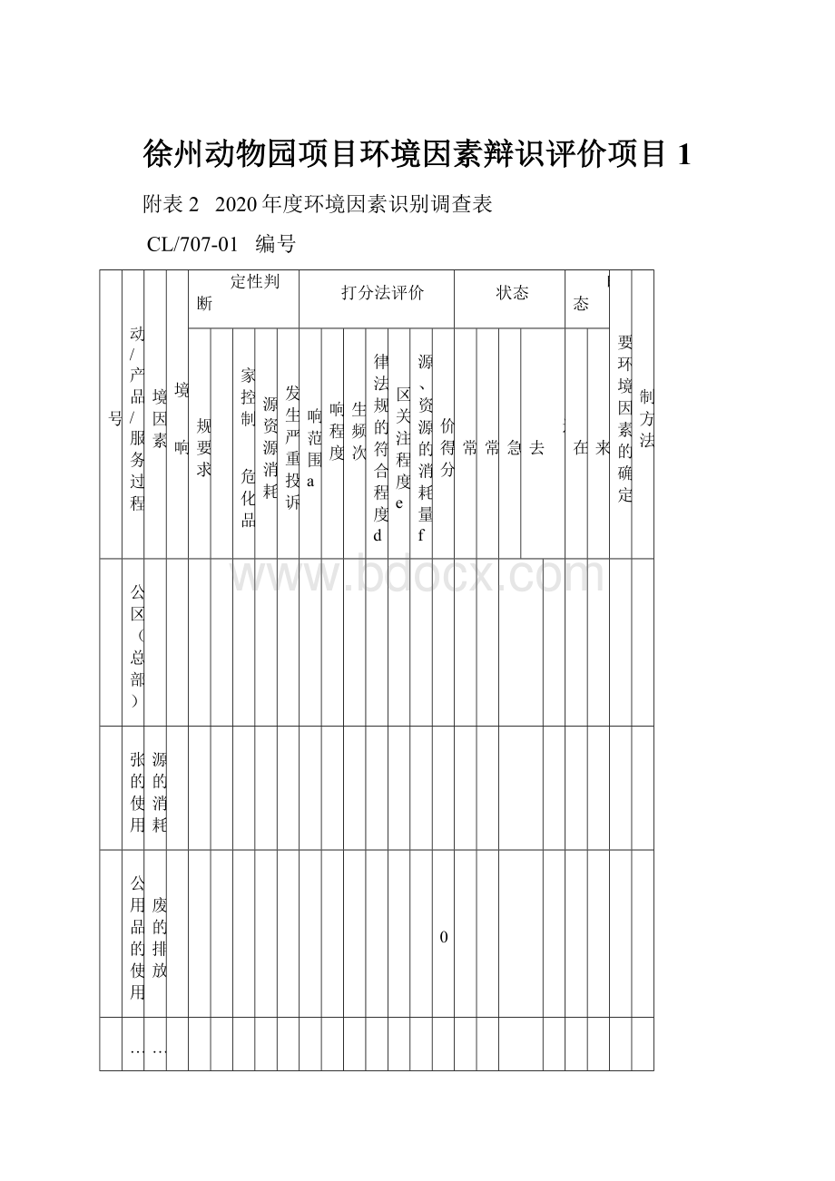 徐州动物园项目环境因素辩识评价项目1.docx_第1页