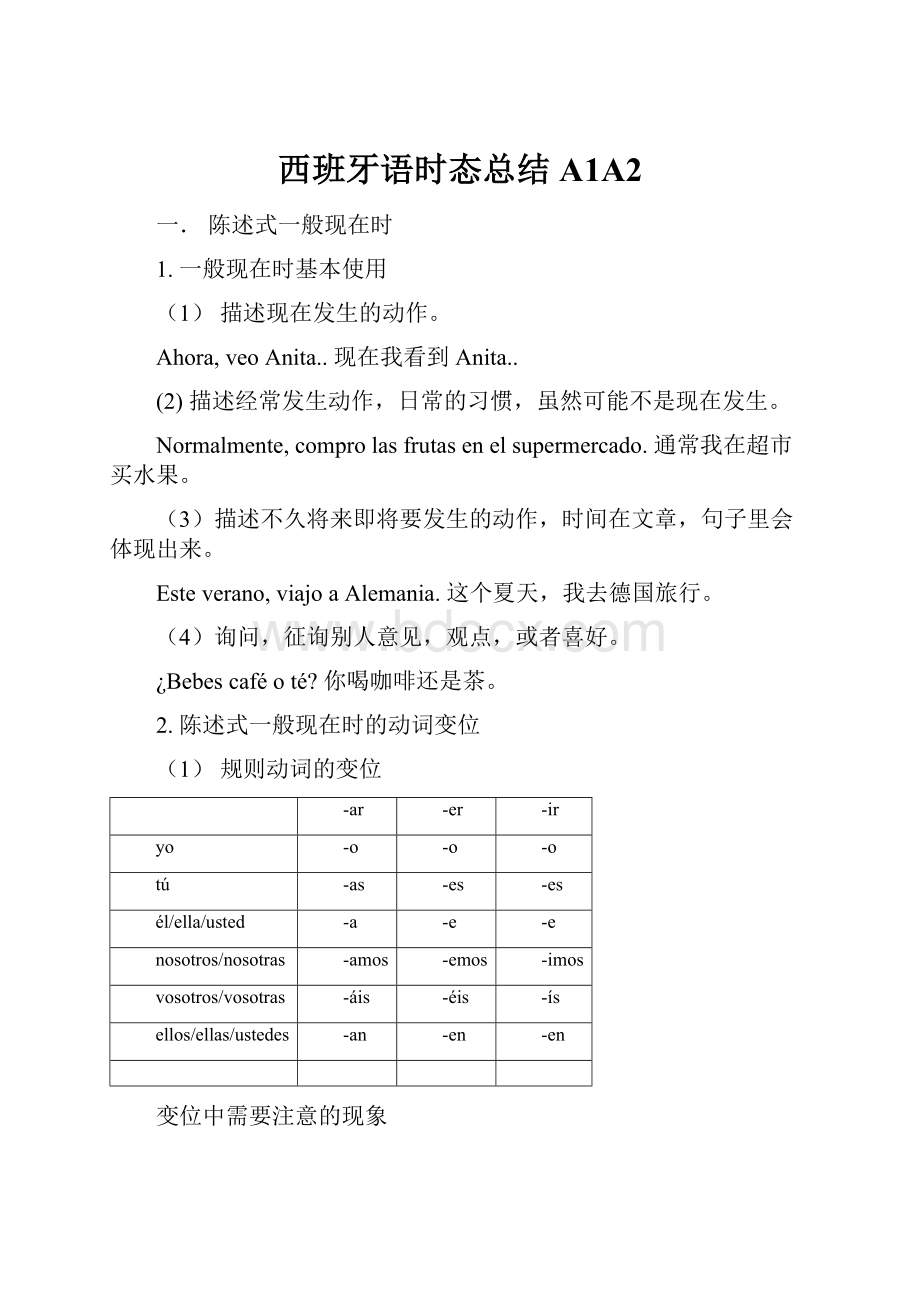 西班牙语时态总结A1A2.docx