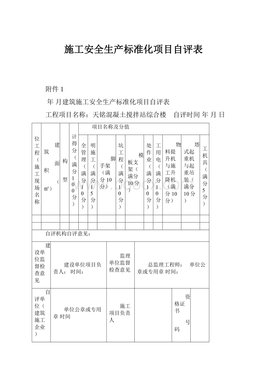 施工安全生产标准化项目自评表.docx