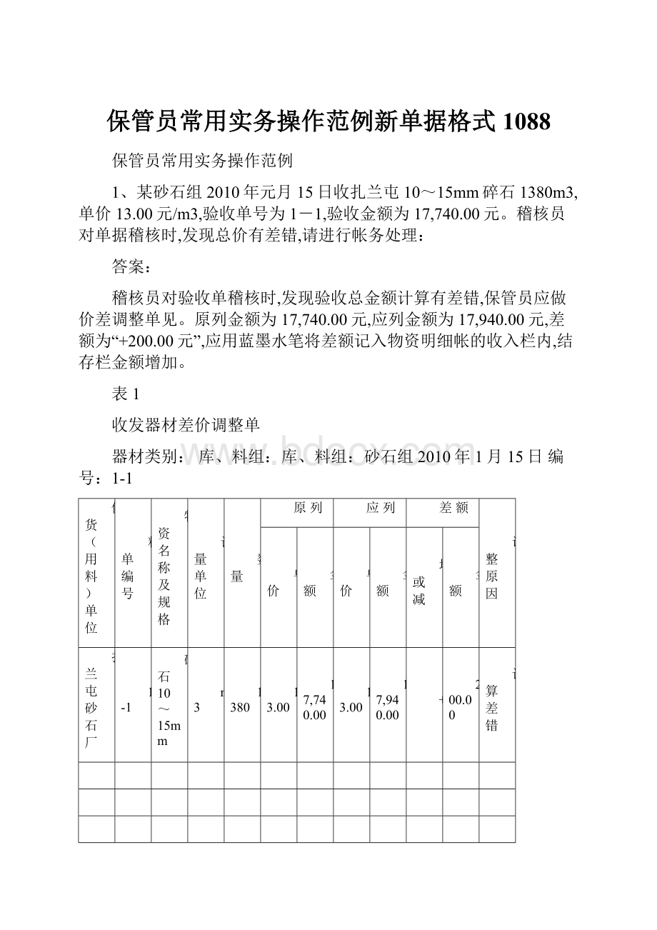 保管员常用实务操作范例新单据格式1088.docx