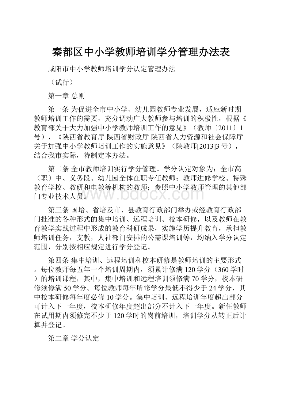 秦都区中小学教师培训学分管理办法表.docx_第1页