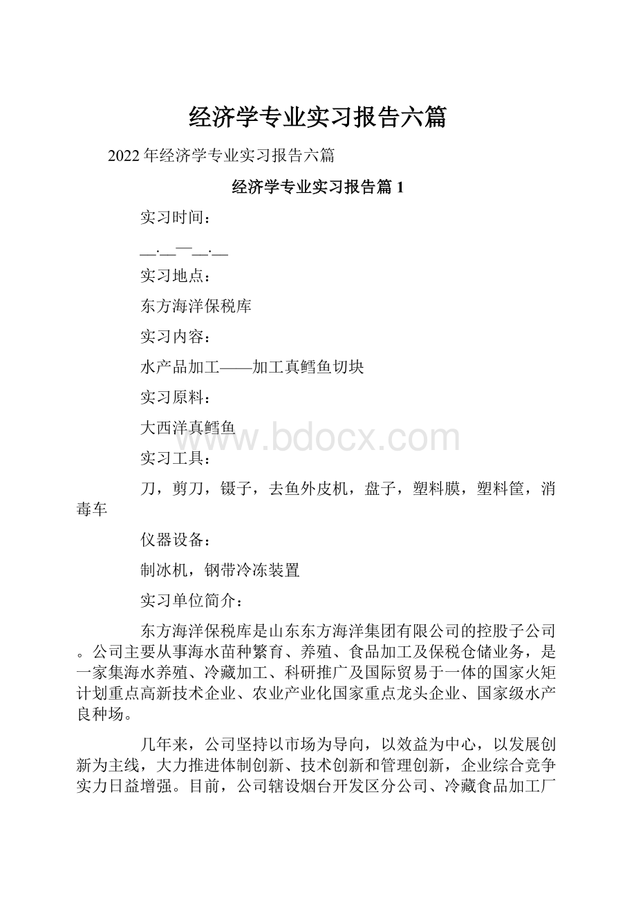 经济学专业实习报告六篇.docx