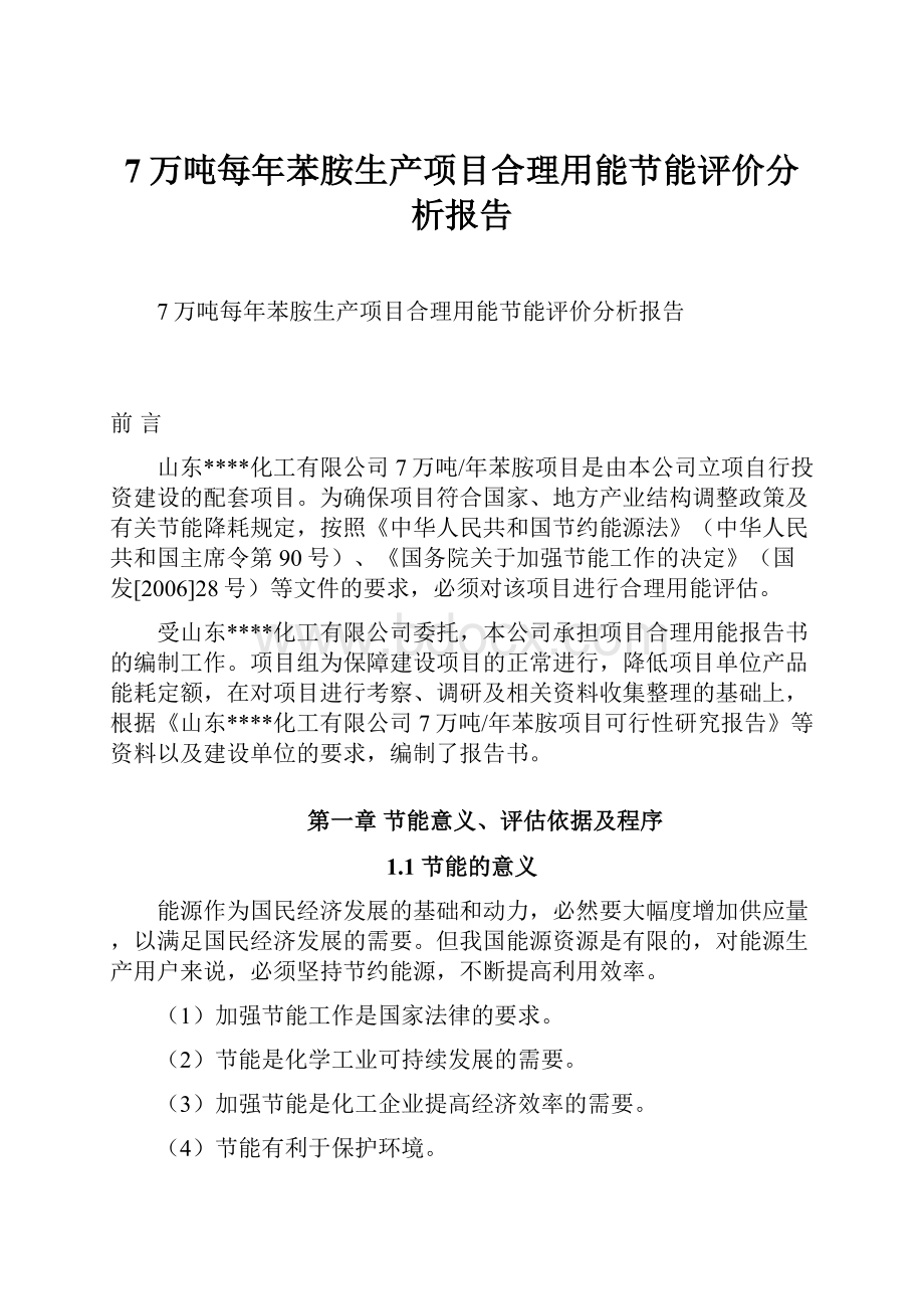 7万吨每年苯胺生产项目合理用能节能评价分析报告.docx