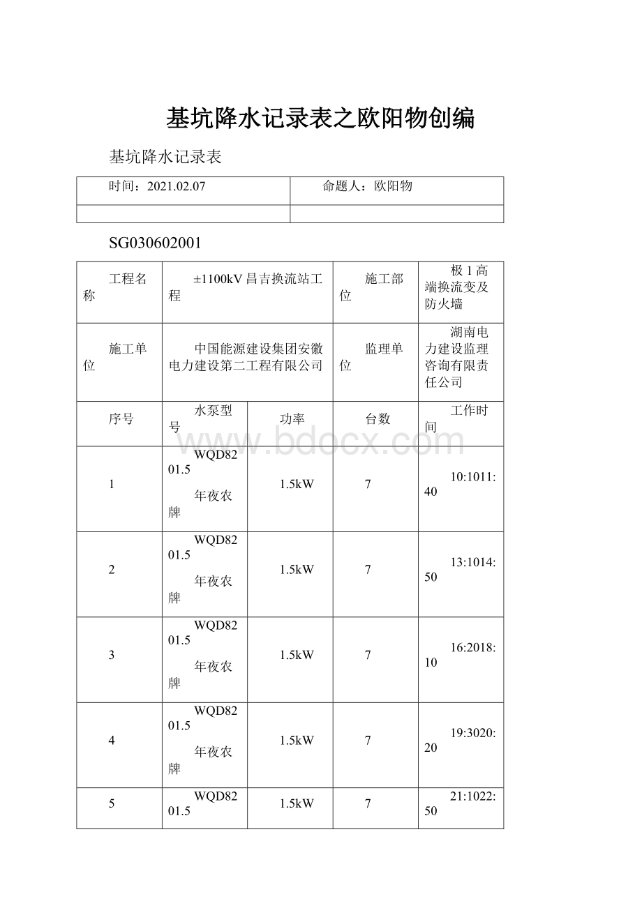 基坑降水记录表之欧阳物创编.docx