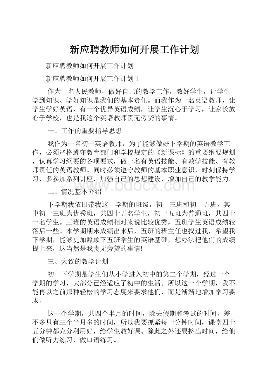 新应聘教师如何开展工作计划.docx_第1页