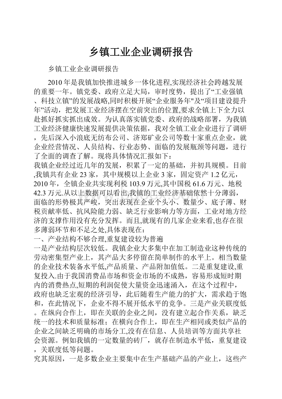 乡镇工业企业调研报告.docx