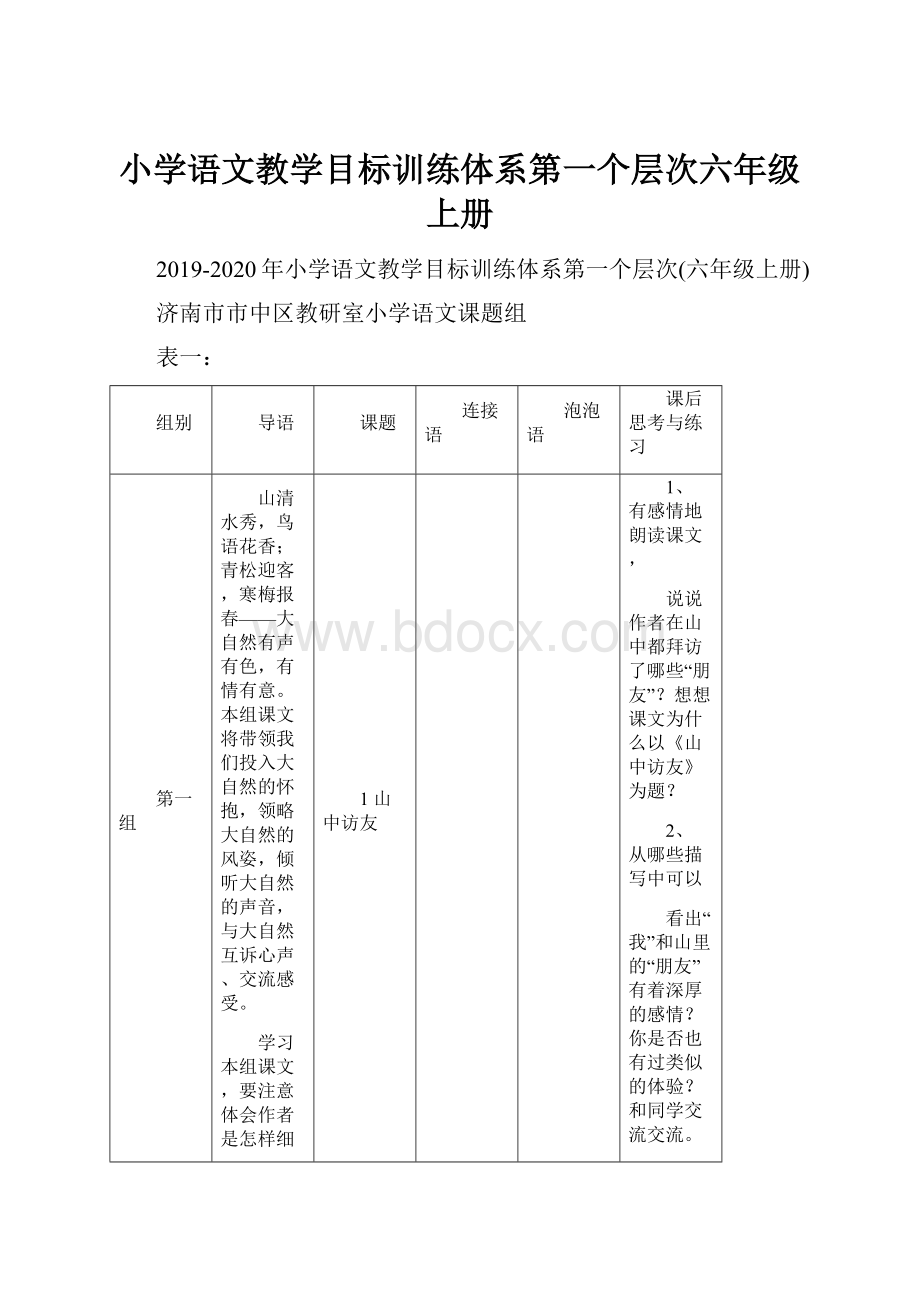 小学语文教学目标训练体系第一个层次六年级上册.docx