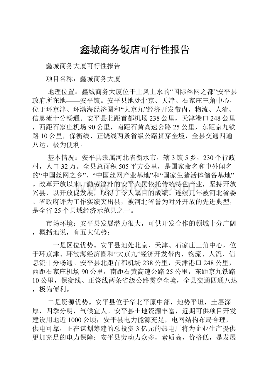 鑫城商务饭店可行性报告.docx