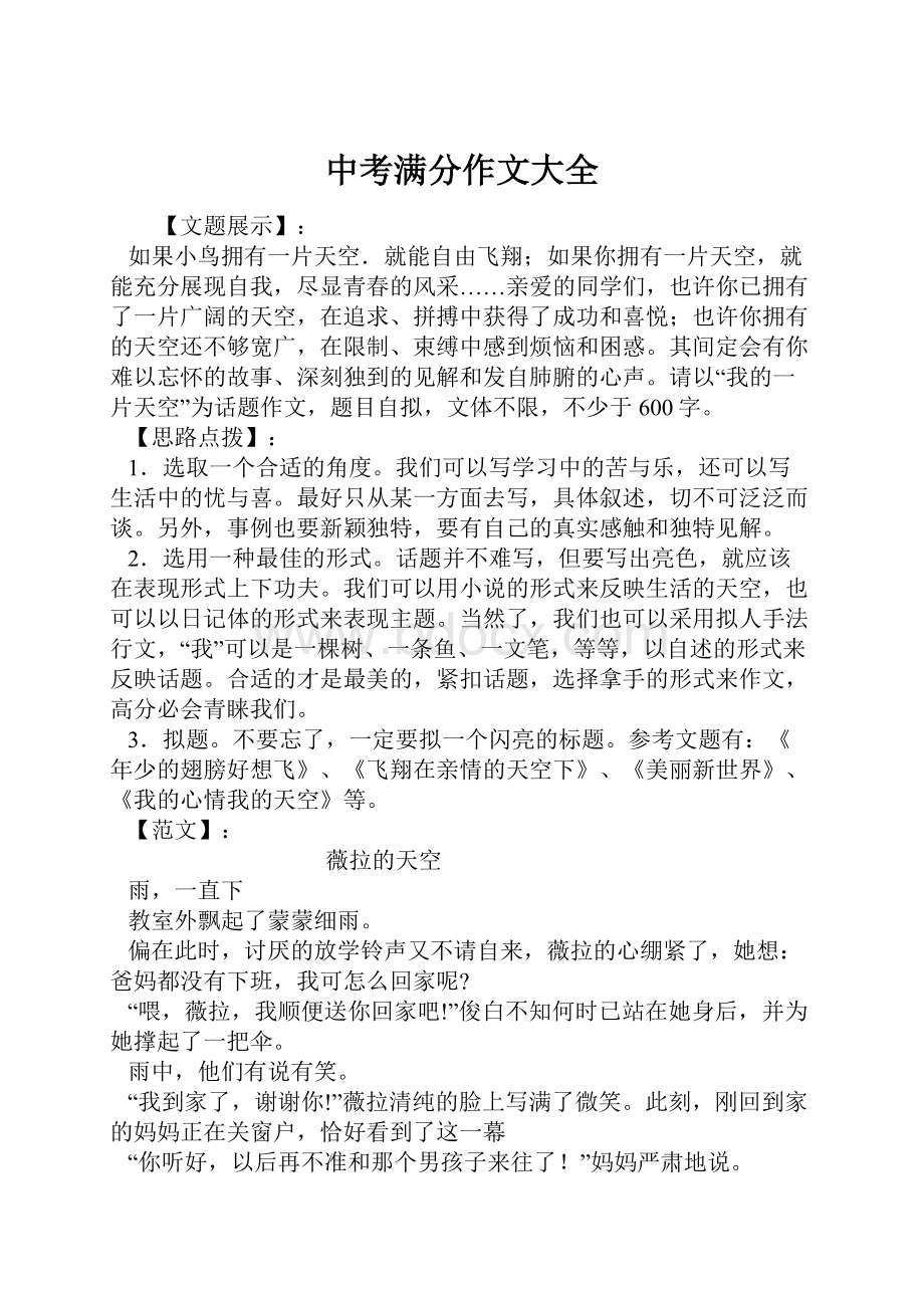 中考满分作文大全.docx