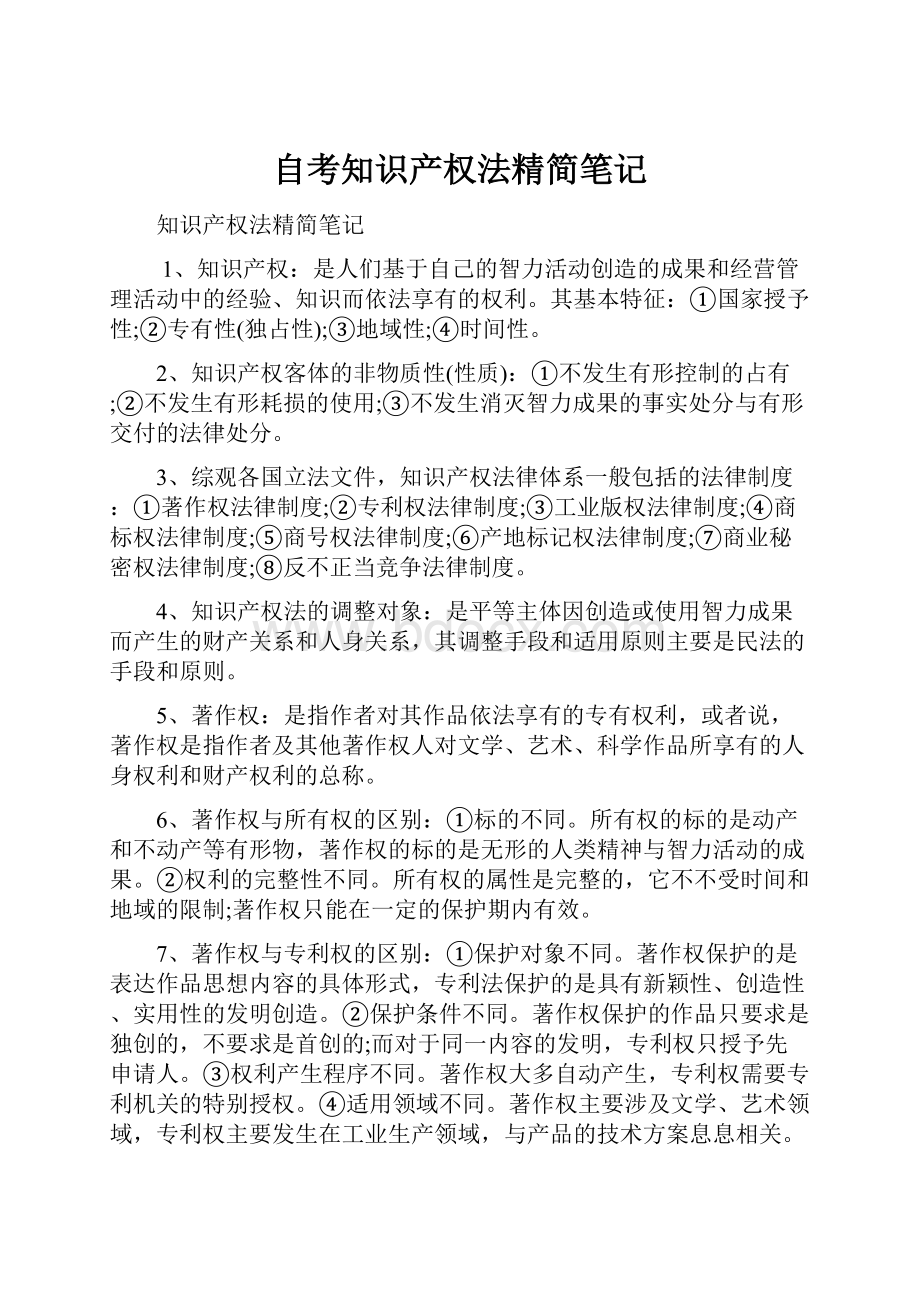 自考知识产权法精简笔记.docx_第1页