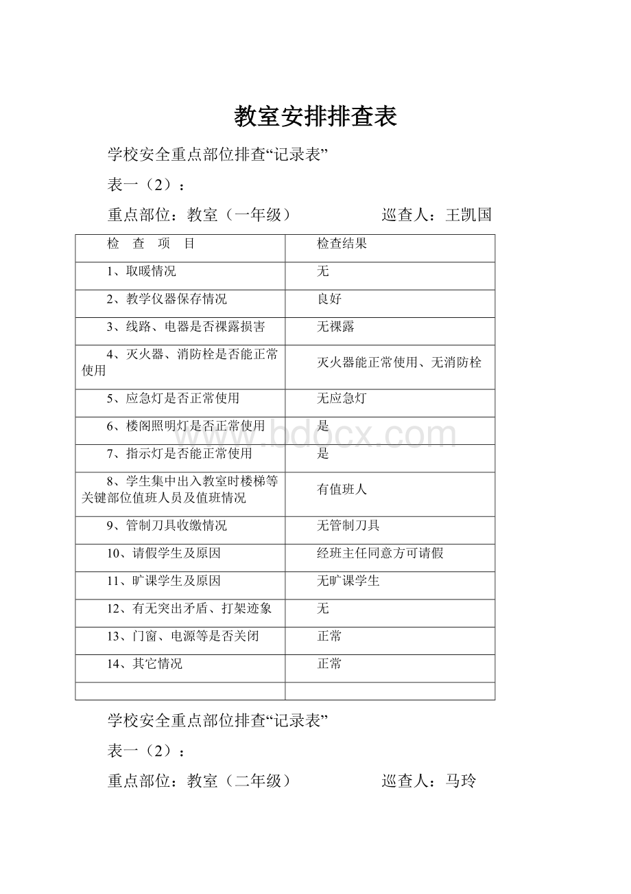 教室安排排查表.docx_第1页