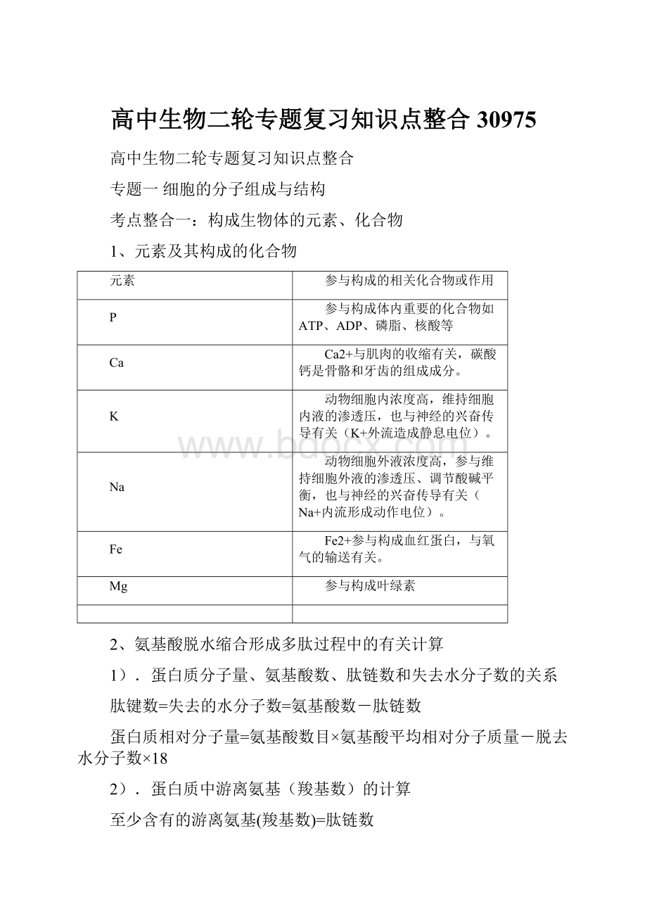 高中生物二轮专题复习知识点整合30975.docx