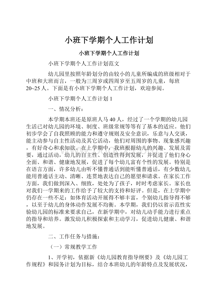 小班下学期个人工作计划.docx