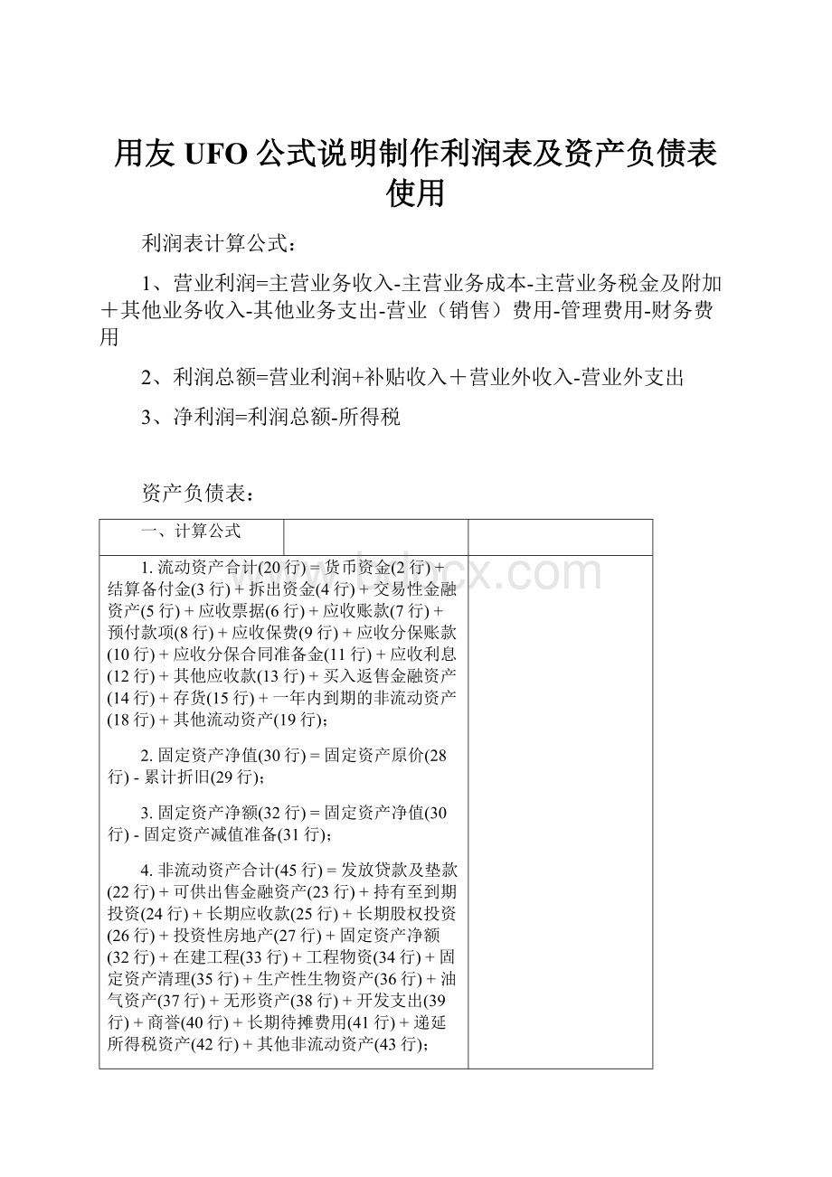 用友UFO公式说明制作利润表及资产负债表使用.docx_第1页