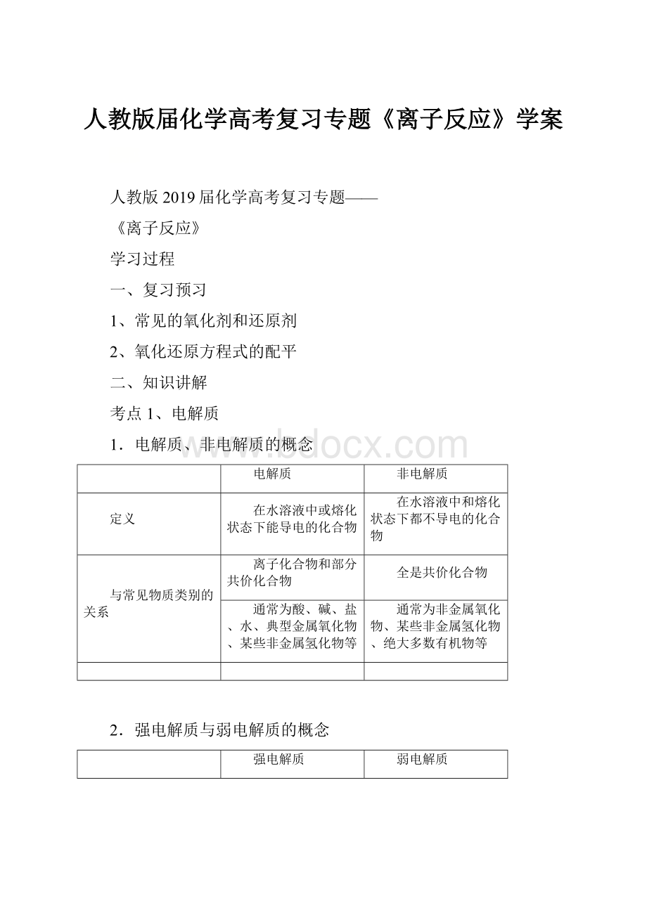 人教版届化学高考复习专题《离子反应》学案.docx