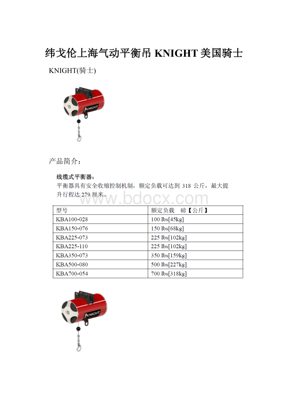 纬戈伦上海气动平衡吊KNIGHT美国骑士.docx