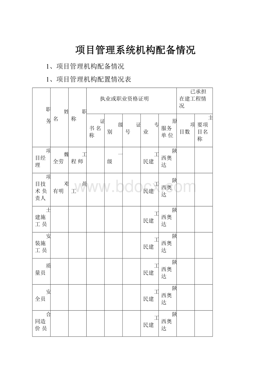 项目管理系统机构配备情况.docx_第1页