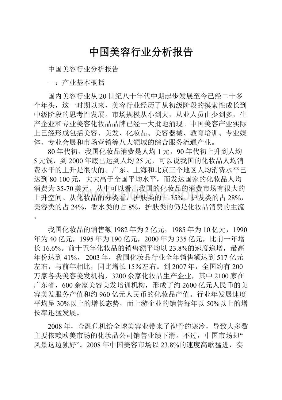 中国美容行业分析报告.docx_第1页