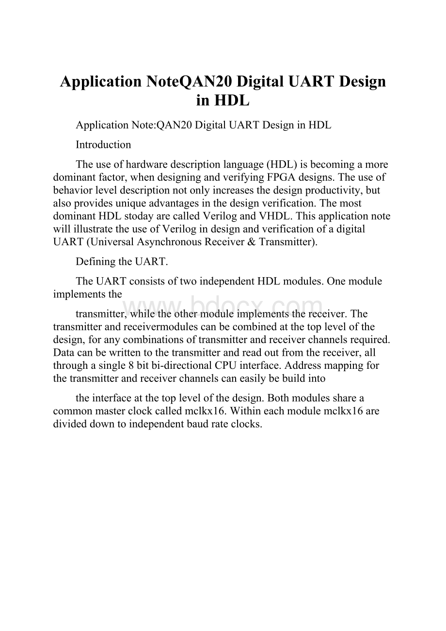 Application NoteQAN20 Digital UART Design in HDL.docx