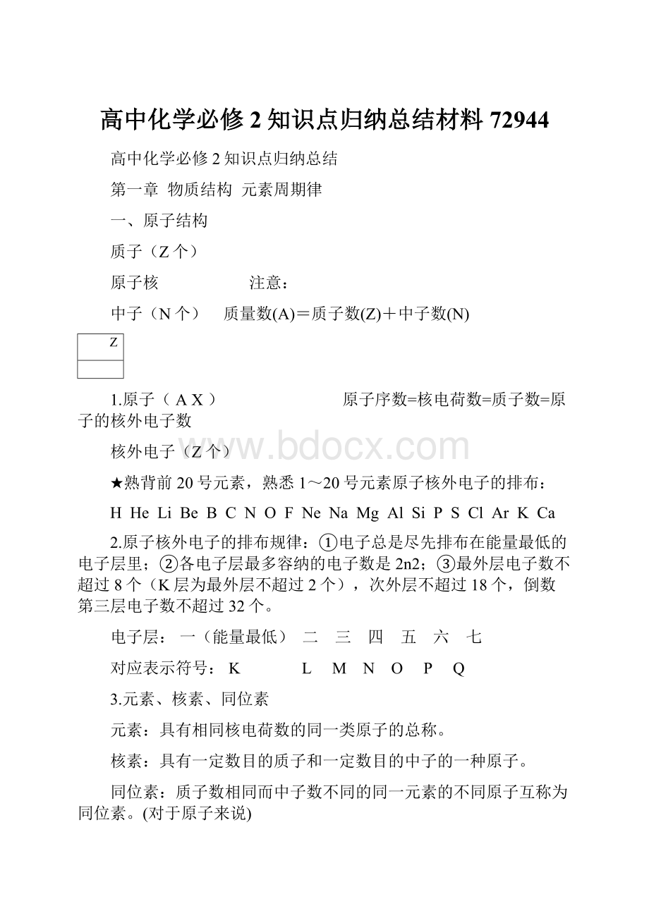 高中化学必修2知识点归纳总结材料72944.docx_第1页