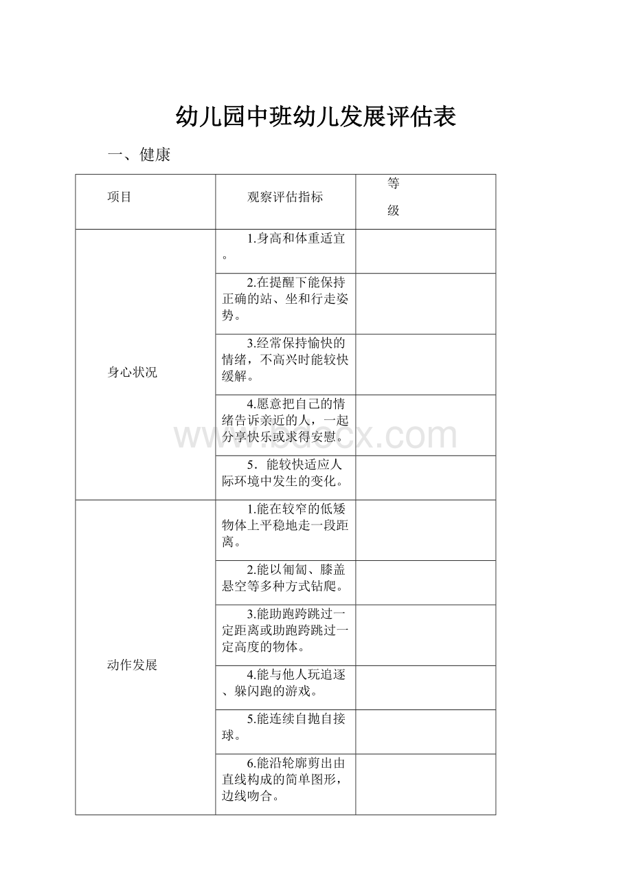 幼儿园中班幼儿发展评估表.docx_第1页