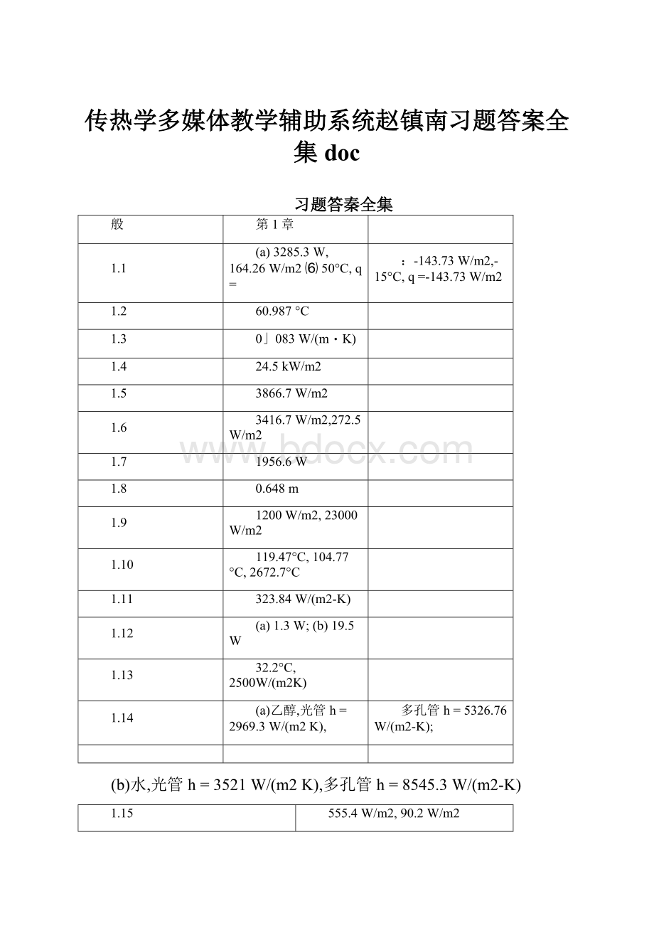 传热学多媒体教学辅助系统赵镇南习题答案全集doc.docx