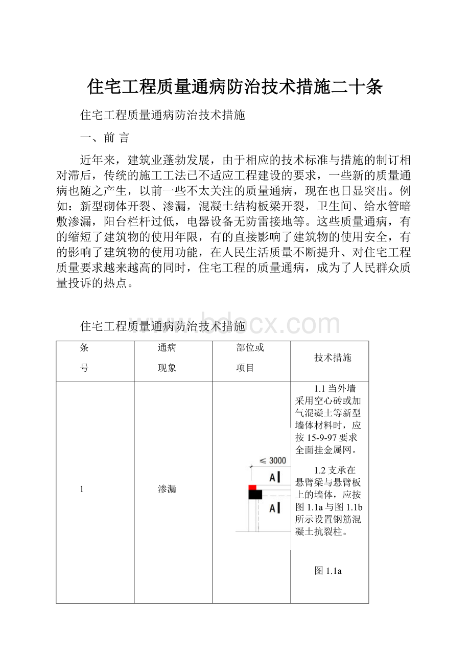 住宅工程质量通病防治技术措施二十条.docx_第1页