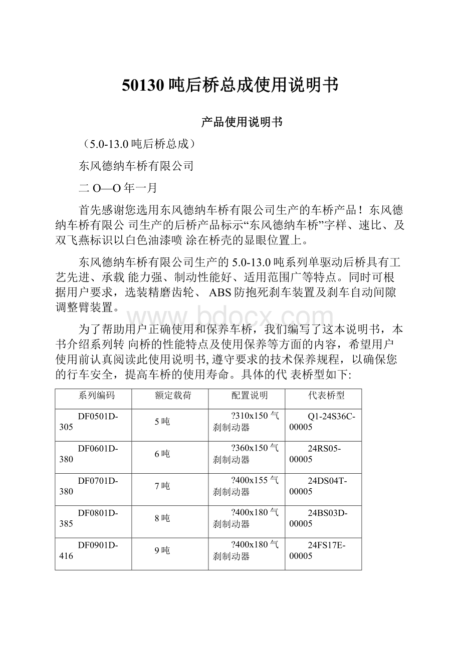 50130吨后桥总成使用说明书.docx