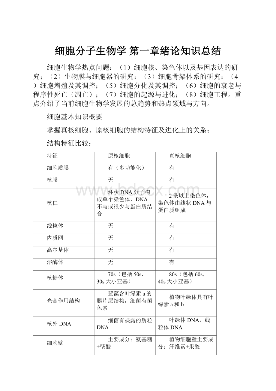 细胞分子生物学 第一章绪论知识总结.docx