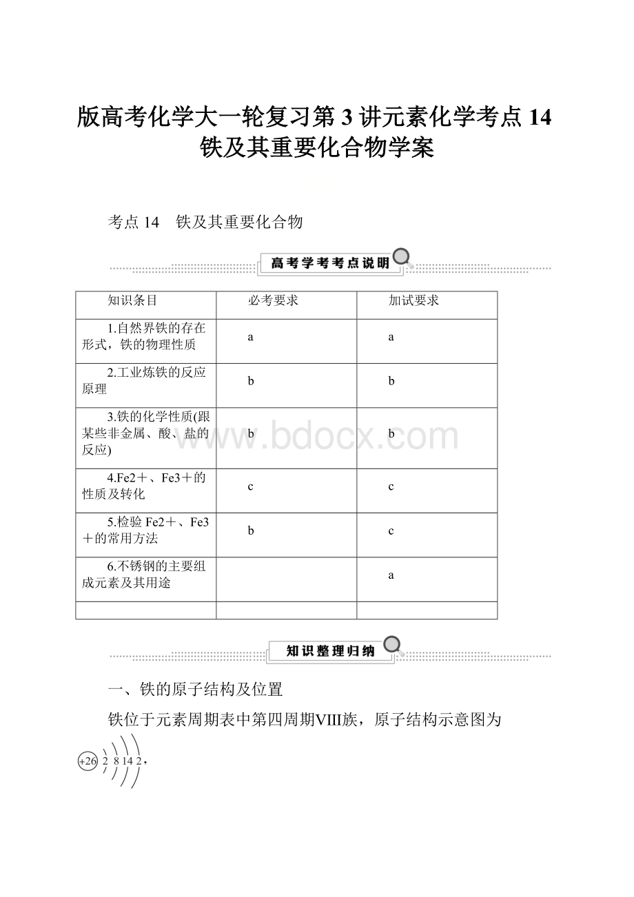 版高考化学大一轮复习第3讲元素化学考点14铁及其重要化合物学案.docx_第1页