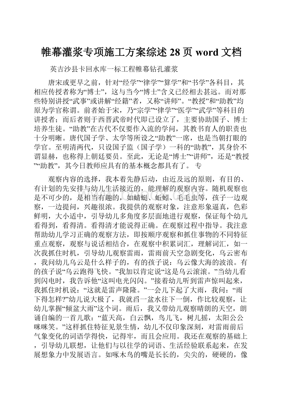 帷幕灌浆专项施工方案综述28页word文档.docx