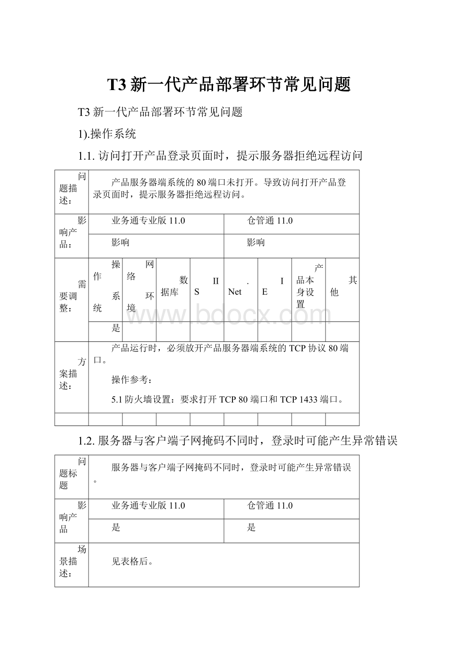 T3新一代产品部署环节常见问题.docx