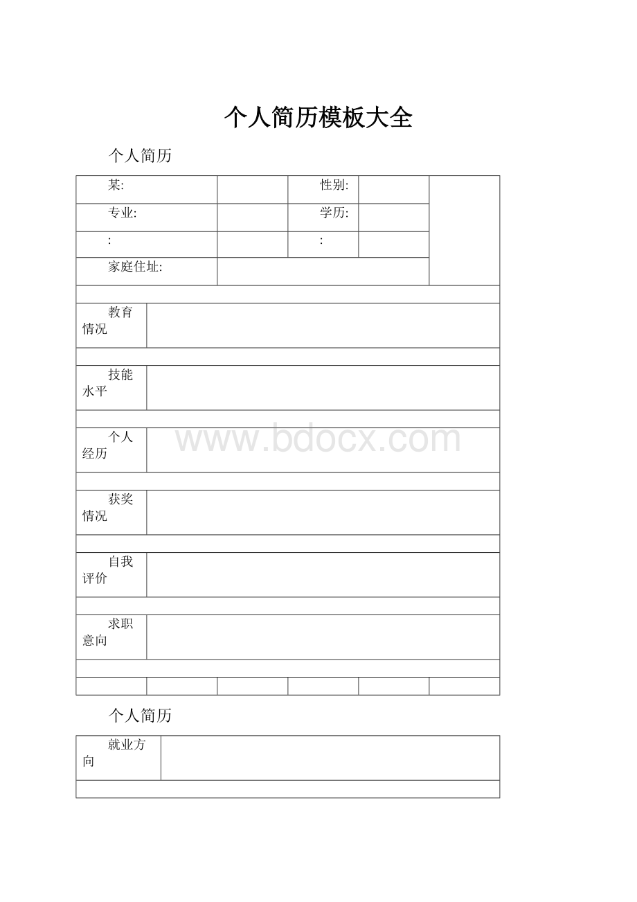 个人简历模板大全.docx_第1页