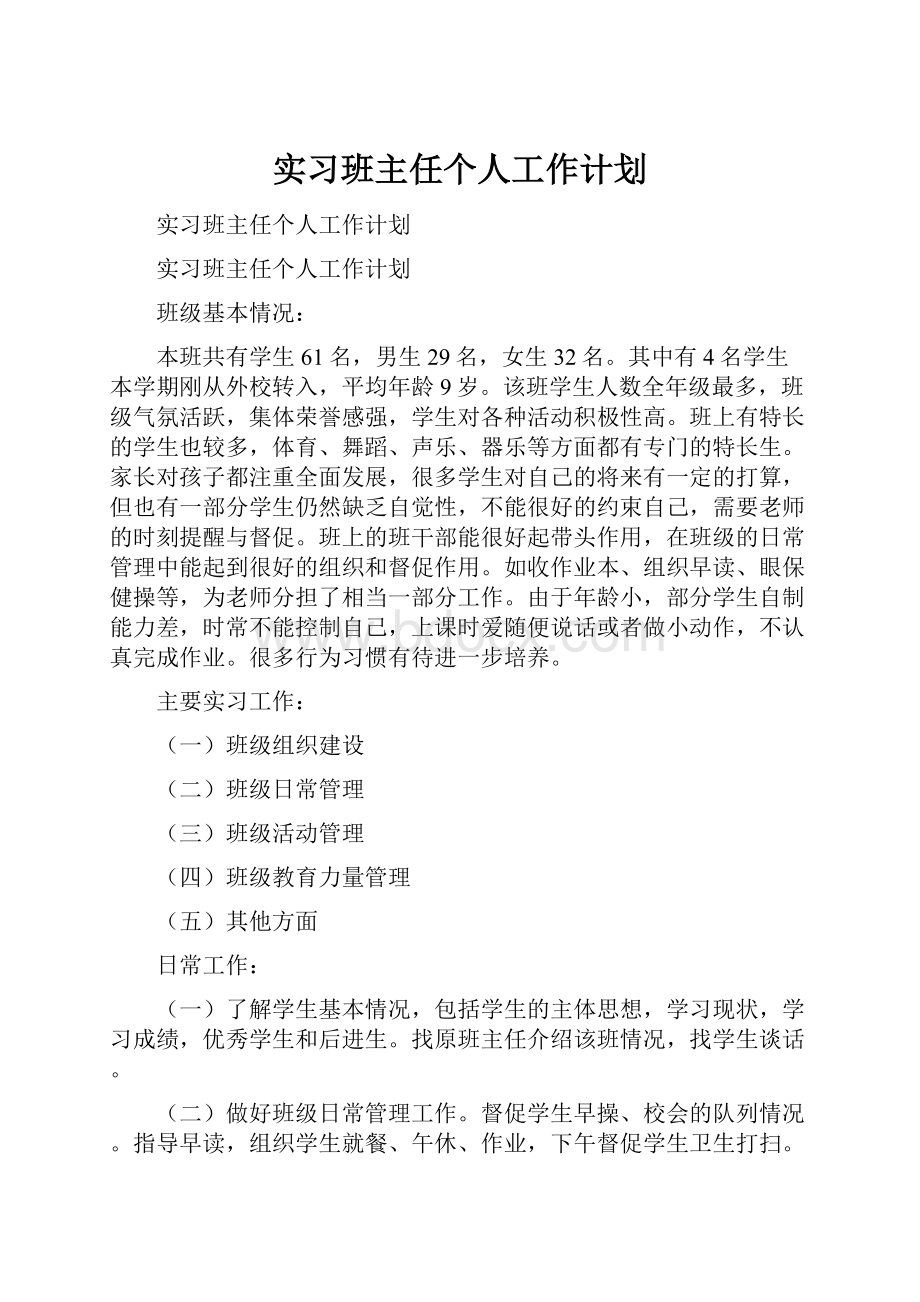 实习班主任个人工作计划.docx