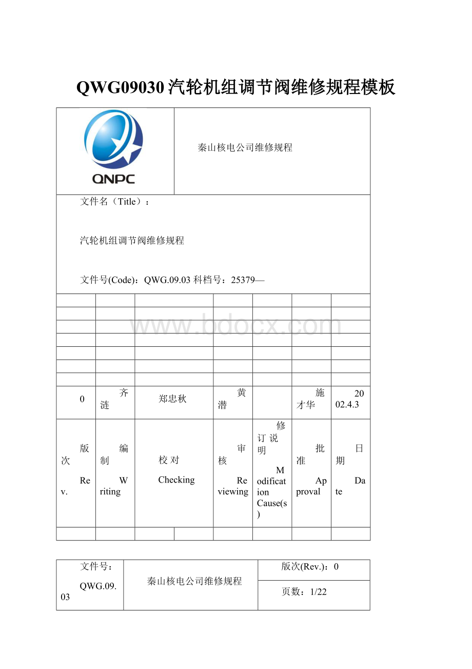 QWG09030汽轮机组调节阀维修规程模板.docx