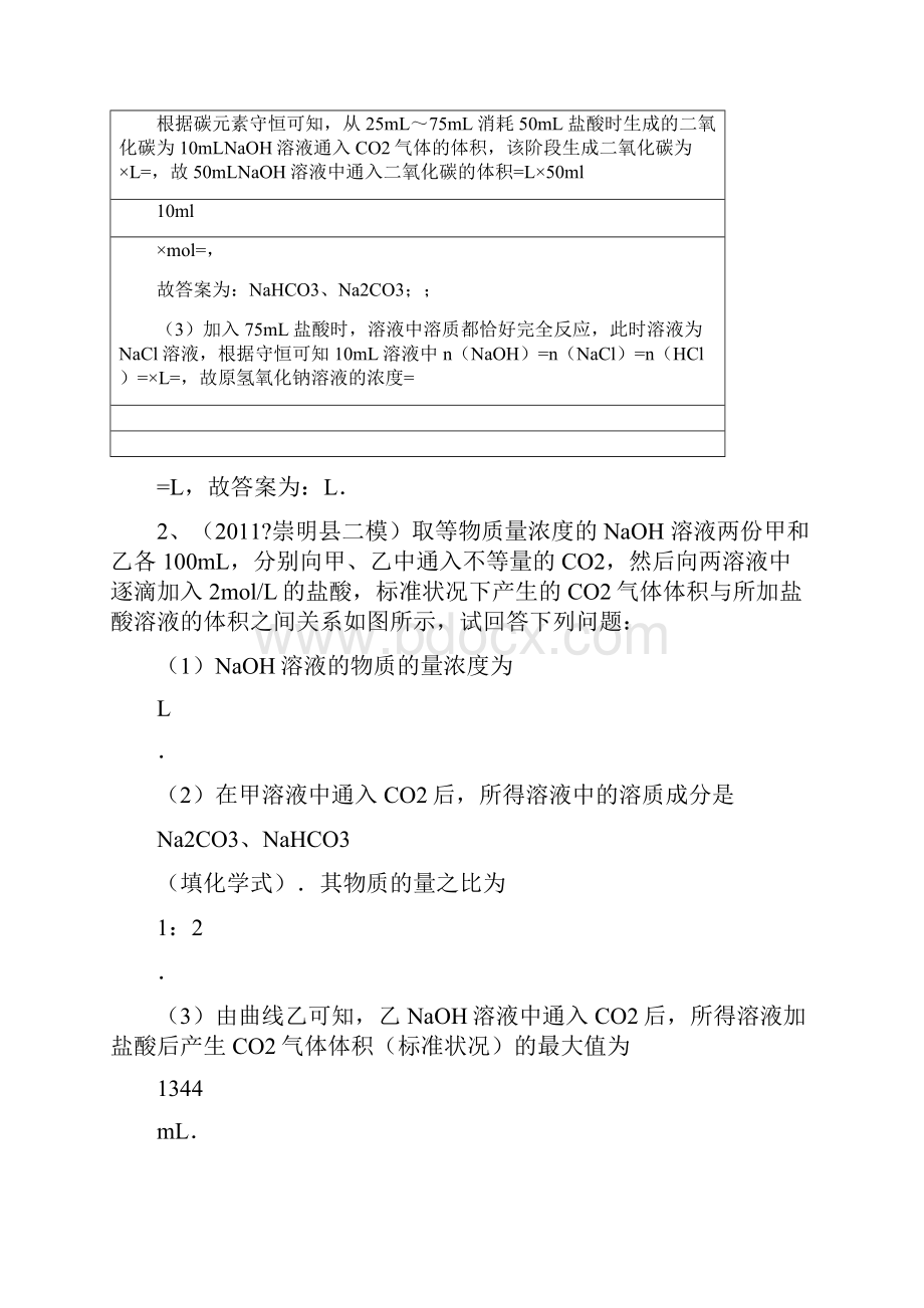 高中化学二氧化碳与氢氧化钠反应产物分析与试题.docx_第3页