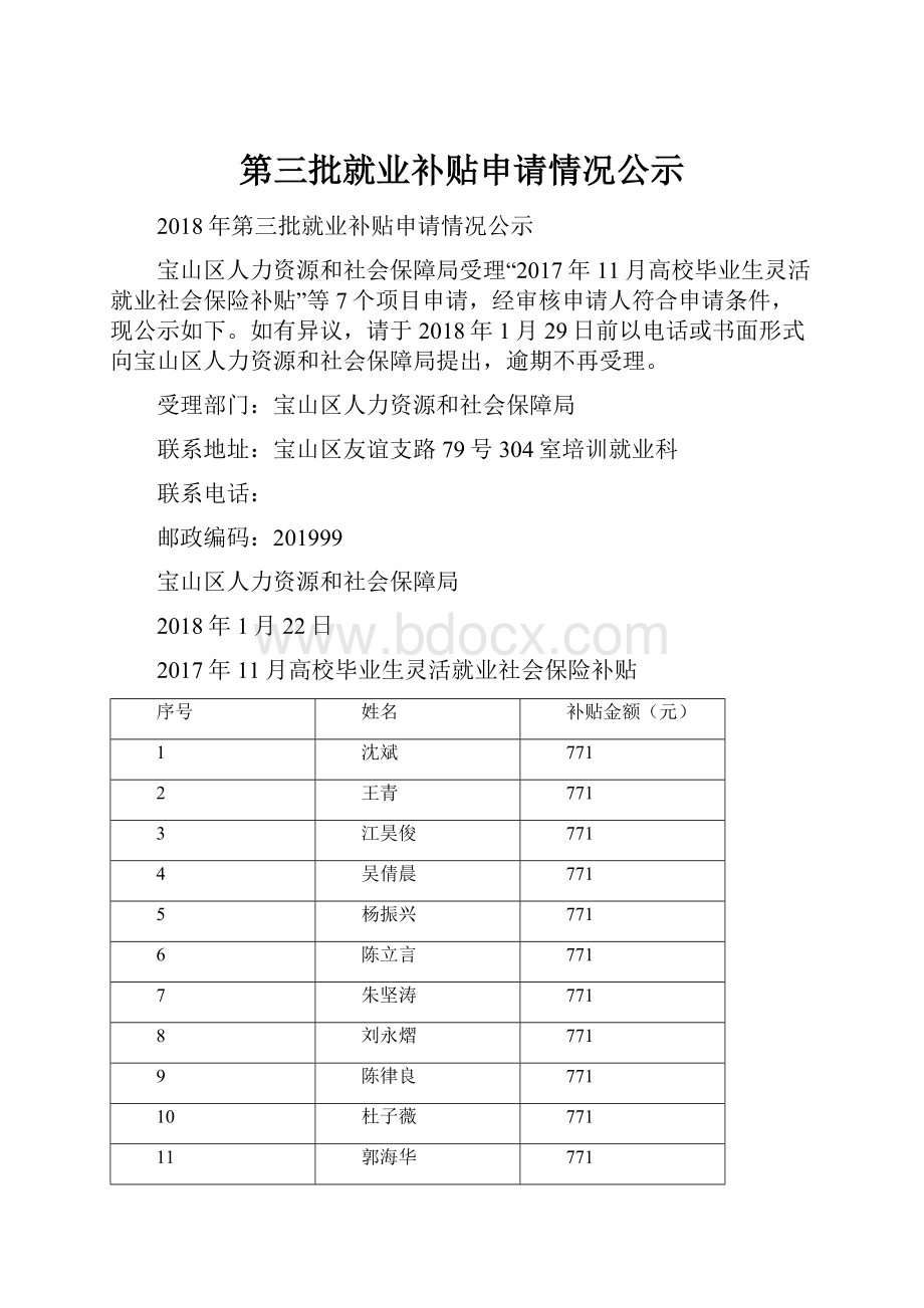 第三批就业补贴申请情况公示.docx