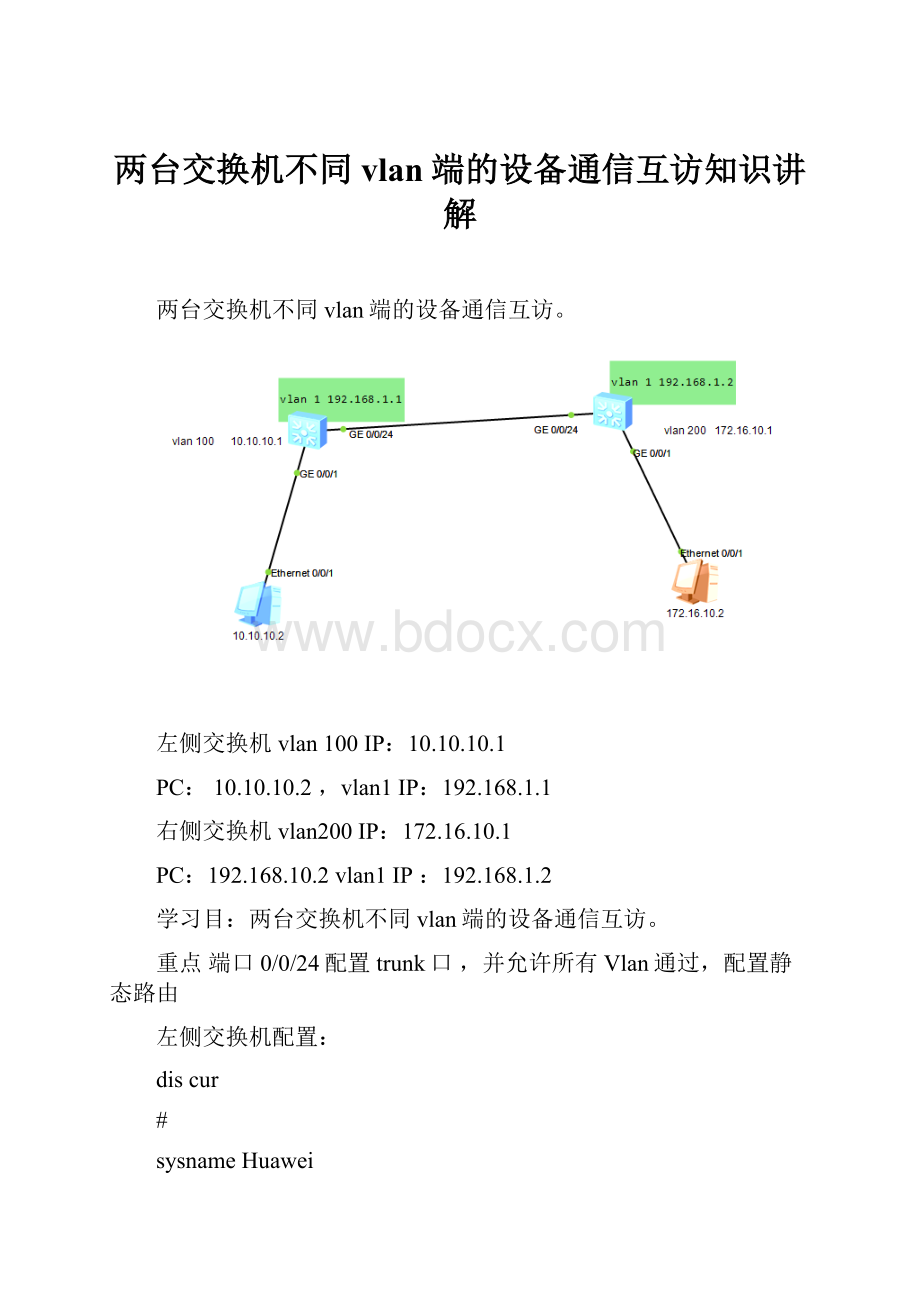 两台交换机不同vlan端的设备通信互访知识讲解.docx_第1页