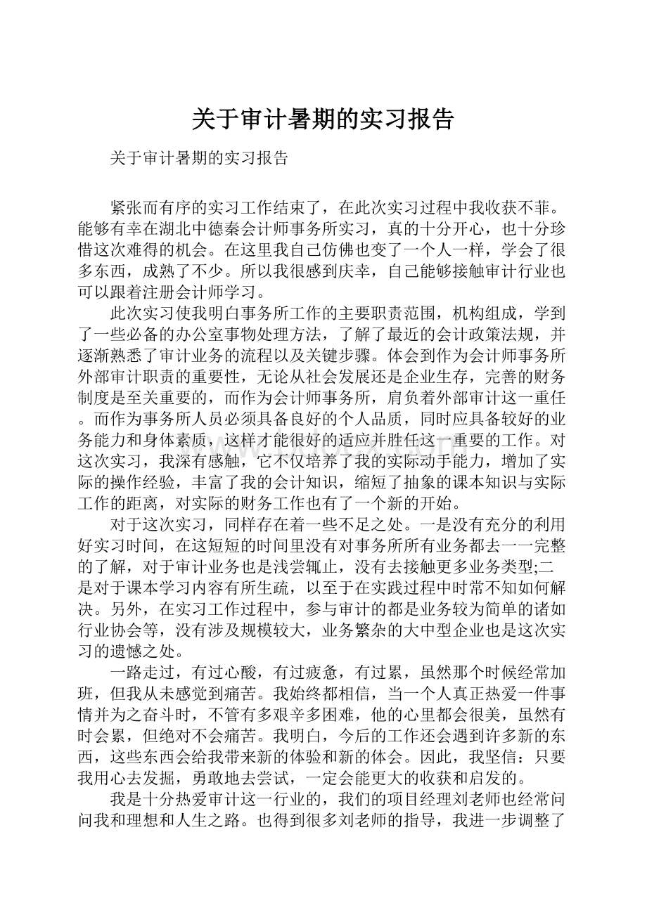 关于审计暑期的实习报告.docx