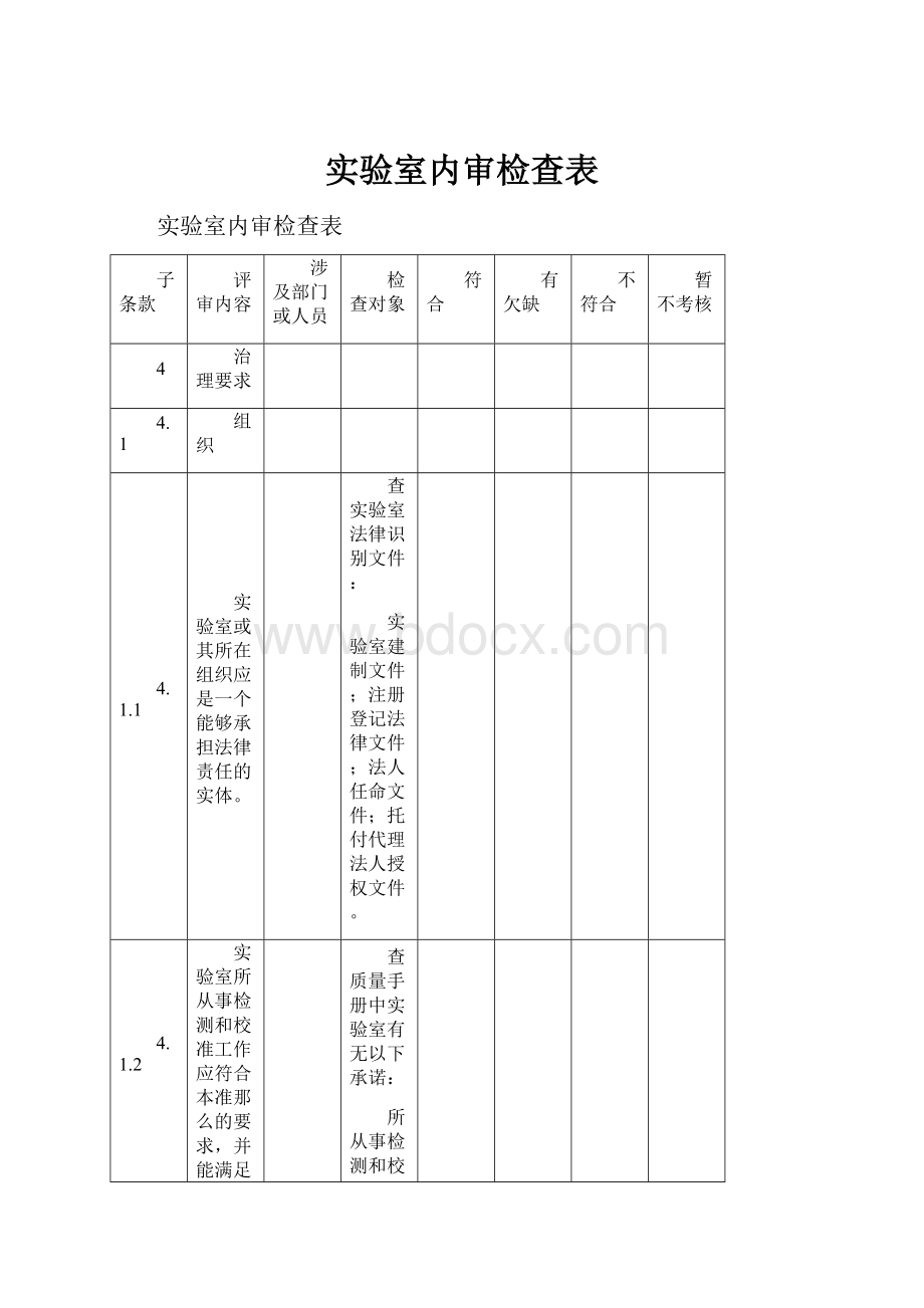 实验室内审检查表.docx