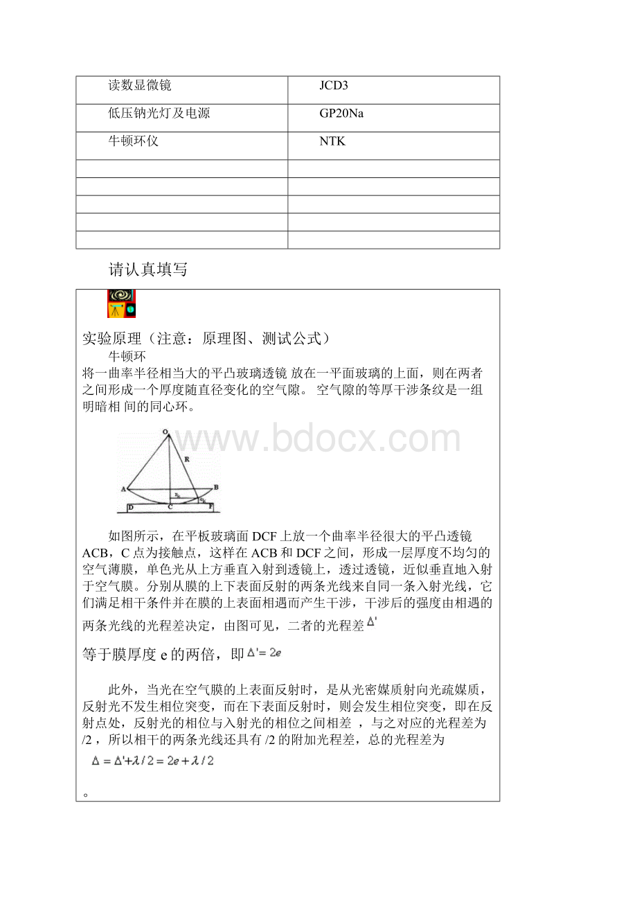 牛顿环测凸透镜的曲率半径实验完整报告含数据.docx_第2页