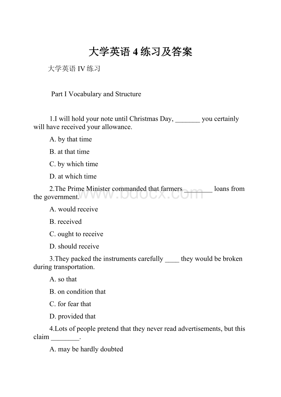 大学英语4练习及答案.docx_第1页